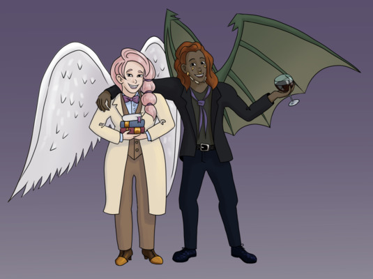 Kazar and Fedros dressed as Aziraphale and Crowley